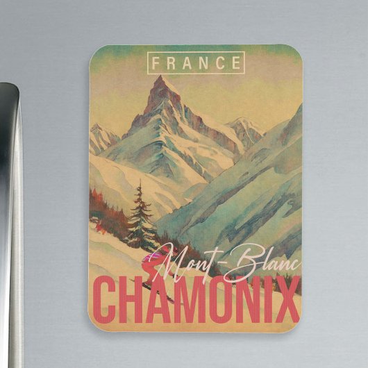 Chamonix France Vintag Mont Blanc Skiing 1950er Magnet