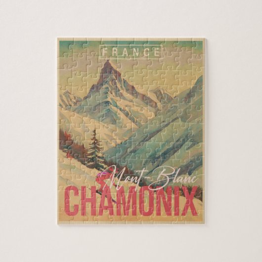 Chamonix France Vintag Mont Blanc Skiing 1950er Puzzle (Vertikal)