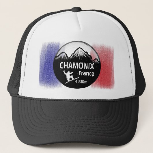 Chamonix Frankreich Flaggensnowboard art black hat Truckerkappe (Vorderseite)