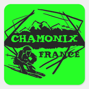 Chamonix Frankreich hellgrünes Logo für die Kunst- Quadratischer Aufkleber