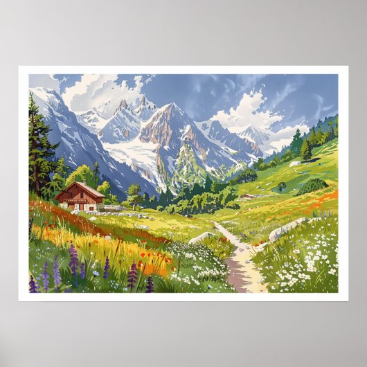 Chamonix, Frankreich Retro-Berg Poster (Vorne)