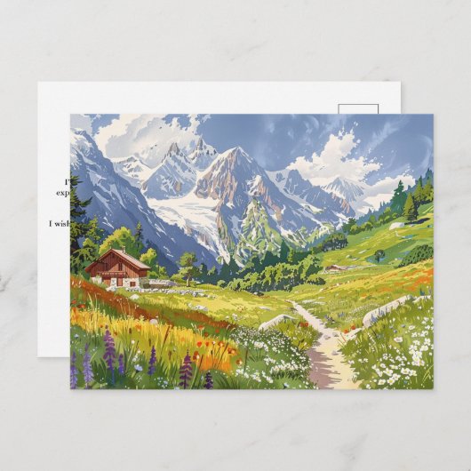 Chamonix, Frankreich Retro Mountain Travel Postkarte (Vorne/Hinten)