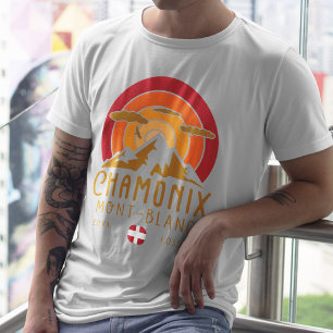 Chamonix Frankreich Retro-Sonnenuntergang-Ski-Souv T-Shirt