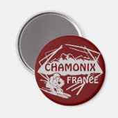 Chamonix Frankreich - Roter Skiglogomagnet Magnet (Vorderseite/Rückseite)