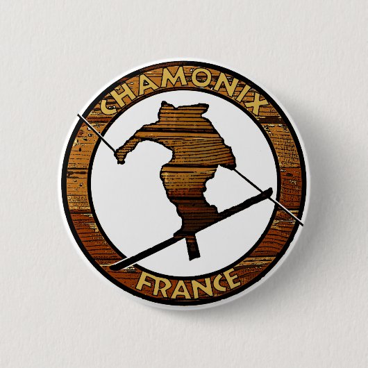 Chamonix Frankreich rustikale Holzskier-Design Button (Vorderseite)