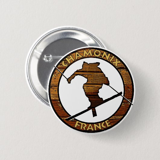 Chamonix Frankreich rustikale Holzskier-Design Button (Vorne & Hinten)