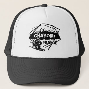 Chamonix Frankreich Schwarz-weißes Skigo-Logo Truckerkappe