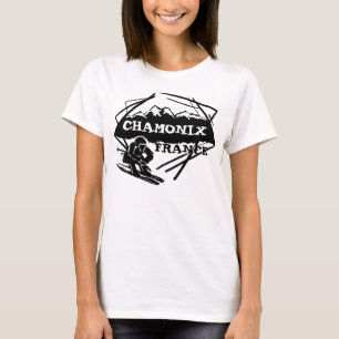 Chamonix Frankreich Schwarz-weißes Skilogo Frauent T-Shirt