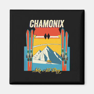 Chamonix Frankreich Ski den ganzen Tag - Retro Vin Magnet