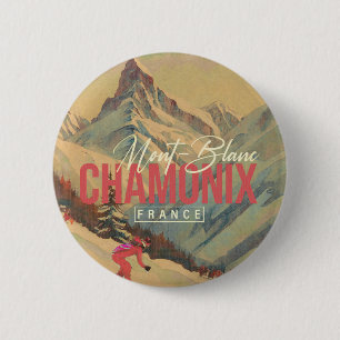 Chamonix Frankreich Vintage Mont Blanc Skifahren 1 Button
