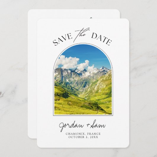 Chamonix Französische Alpen Hochzeit retten Datum Einladung (Vorne/Hinten)