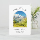 Chamonix Französische Alpen Hochzeit retten Datum Einladung (Stehend Vorderseite)