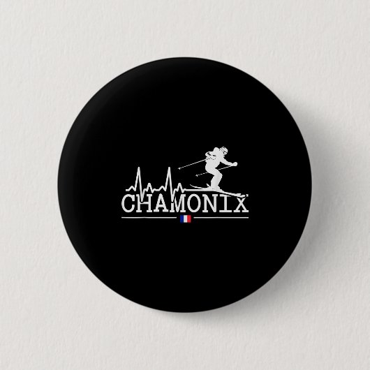 Chamonix Heartbeat Ski Resort Alpine Ski Button (Vorderseite)