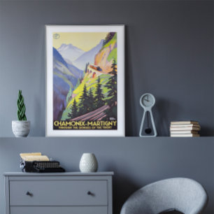 Chamonix-Martigny Schluchten Trient Vintage Reise Poster
