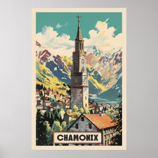 Chamonix, Mont Blan, Vintager Ski Poster (Vorne)
