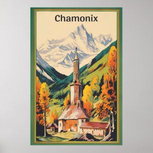 Chamonix, Mont Blan, Vintager Ski Poster