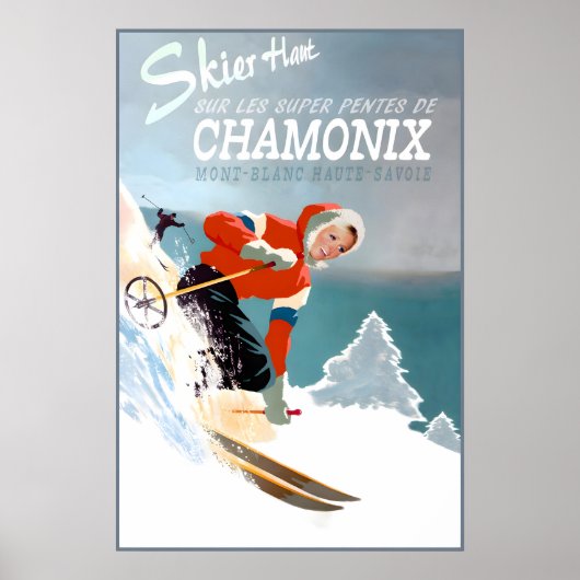 Chamonix Mont Blanc Frankreich Poster Neue Retro W (Vorne)