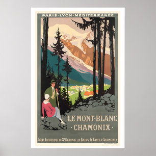 Chamonix Mont Blanc Frankreich Vintage-Reiseposter Poster