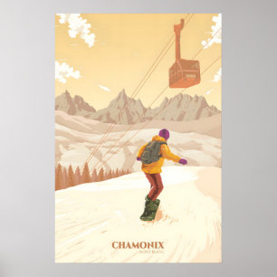 Chamonix Mont Blanc Snowboarden Reiseplakat Poster