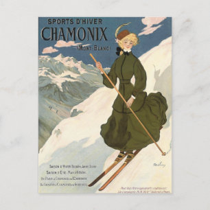 Chamonix Mont Blanc Vintage Französisch Ski Reisen Postkarte