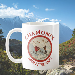 Chamonix Mont Blanc Vintage französischer Skifahre Kaffeetasse