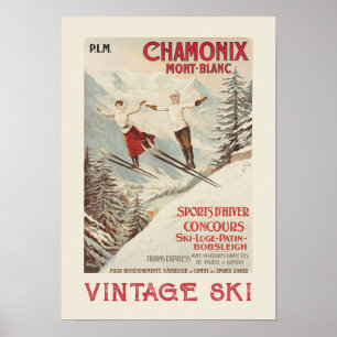Chamonix Mont Blanc Vintage Französischer Skifahre Poster