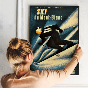 Chamonix Mont Blanc Vintage französischer Skifahre Poster