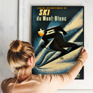 Chamonix Mont Blanc Vintage französischer Skifahre Poster