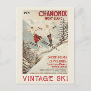 Chamonix Mont Blanc Vintage Französischer Skifahre Postkarte