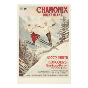 Chamonix Mont Blanc Vintage französisches Skifahre Fotodruck