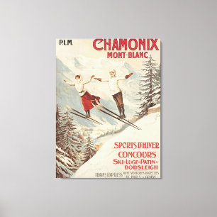 Chamonix Mont Blanc Vintage Französisches Skifahre Leinwanddruck