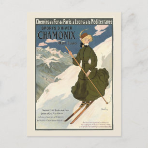 Chamonix Mont Blanc Vintager französischer Skifahr Postkarte