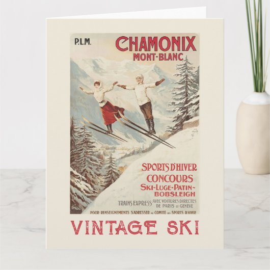 Chamonix Mont Blanc Vintages französisches Skipost Karte (Vorderseite)
