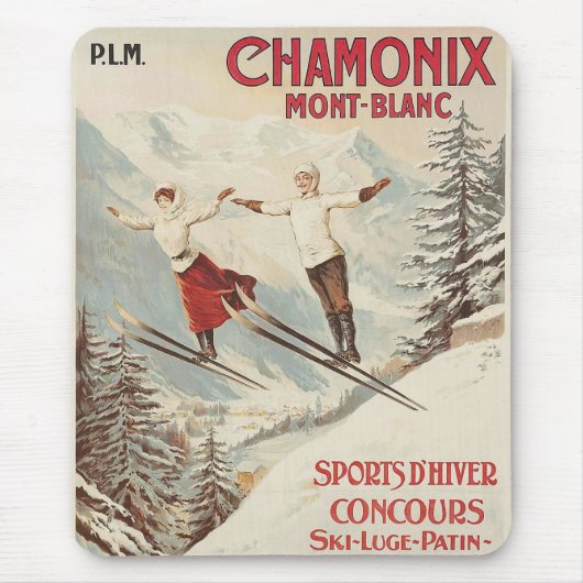 Chamonix Mont Blanc Vintages französisches Skipost Mousepad (Vorne)