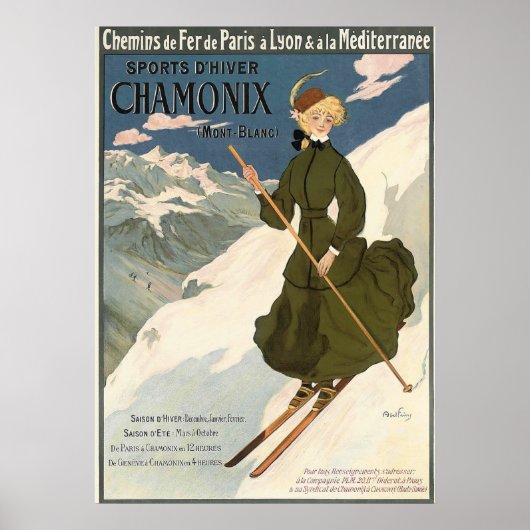 Chamonix Mont Blanc Vintages französisches Skipost Poster (Vorne)