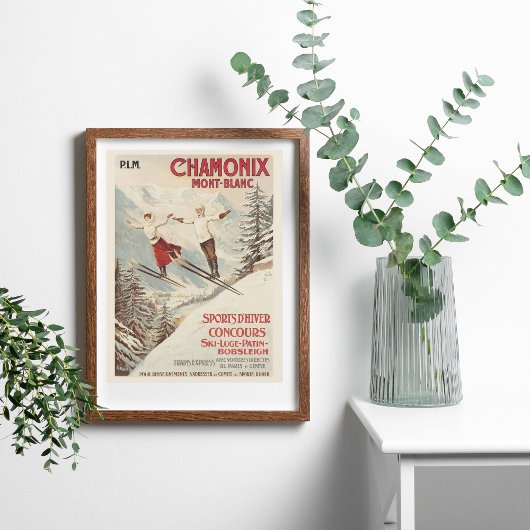 Chamonix Mont Blanc Vintages französisches Skipost Poster