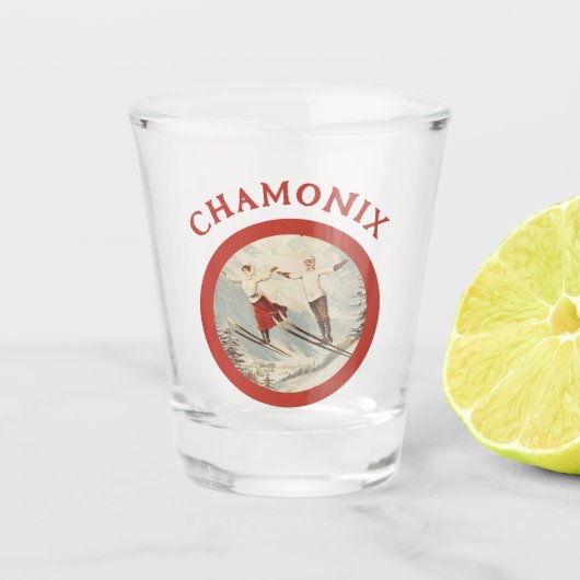Chamonix Mont Blanc Vintages französisches Skipost Schnapsglas (Vorderseite)