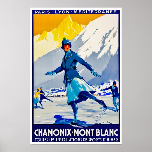 Chamonix-Ski-Plakat Mont-Blanc-Kunst Eiskunstlauf Poster (Vorne)