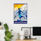 Chamonix-Ski-Plakat Mont-Blanc-Kunst Eiskunstlauf Poster (Heimbüro)