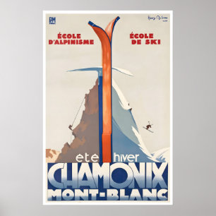 Chamonix Ski Poster Mont Blanc Kunst Frankreich Re