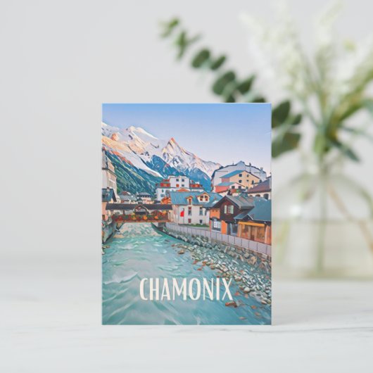 Chamonix Skistation Postkarte (Stehend Vorderseite)