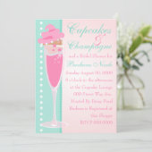 Champage, Cupcakes und Perlen Einladung (Stehend Vorderseite)