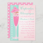 Champage, Cupcakes und Perlen Einladung (Vorne/Hinten)