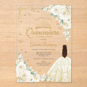 Champage Ivory Watercolor Roses Gold Quinceanera Acryleinladungen (Vorderseite)