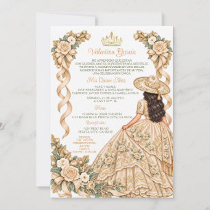 Champagne 15 Jahre Charra Gold Quinceañera Floral Einladung