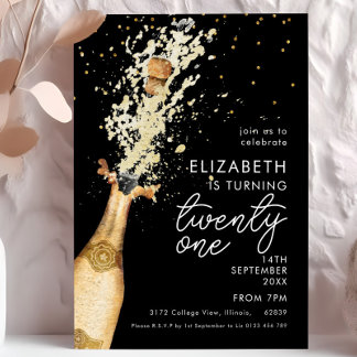Champagne 21. Geburtstag Schwarze Gold Einladung