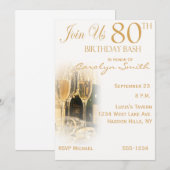 Champagne 80. Geburtstagsparty Einladungen (Vorne/Hinten)