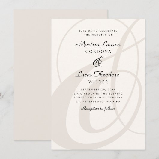 Champagne Ampersand Script Calligrafy Wedding Einladung (Vorne/Hinten)