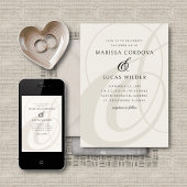 Champagne Ampersand Script QR Code Hochzeit Einladung