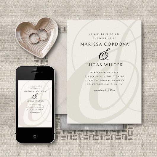 Champagne Ampersand Script QR Code Hochzeit Einladung